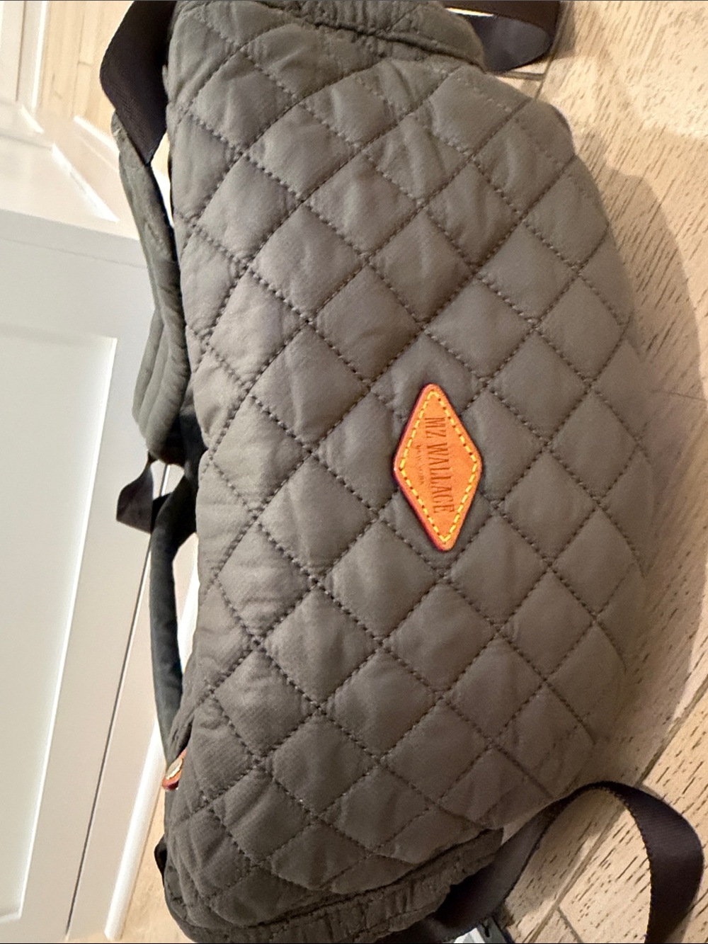 MZ Wallace Quilted Olive Backpack with Tan Accents - Picture 5 of 6
